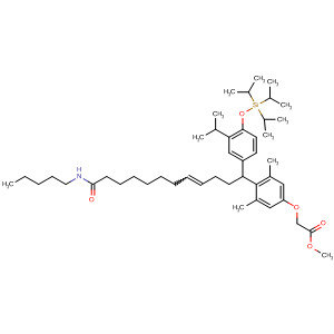393836-16-3  Acetic acid,[4-[12-(butylmethylamino)-1-[3-(1-methylethyl)-4-[[tris(1-methylethyl)silyl]oxy]phenyl]-12-oxo-4-dodecenyl]-3,5-dimethylphenoxy]-, methyl ester