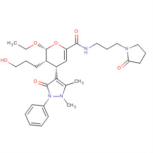 394252-97-2  2H-Pyran-6-carboxamide,4-(2,3-dihydro-1,5-dimethyl-3-oxo-2-phenyl-1H-pyrazol-4-yl)-2-ethoxy-3,4-dihydro-3-(3-hydroxypropyl)-N-[3-(2-oxo-1-pyrrolidinyl)propyl]-,(2R,3S,4S)-