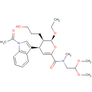 394253-40-8  2H-Pyran-6-carboxamide,4-(1-acetyl-1H-indol-3-yl)-N-(2,2-dimethoxyethyl)-2-ethoxy-3,4-dihydro-3-(3-hydroxypropyl)-N-methyl-, (2S,3R,4R)-