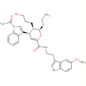 394253-46-4  2H-Pyran-6-carboxamide,4-(1-acetyl-1H-indol-3-yl)-2-ethoxy-3,4-dihydro-3-(3-hydroxypropyl)-N-[2-(5-methoxy-1H-indol-3-yl)ethyl]-, (2S,3R,4R)-