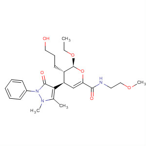 394253-78-2  2H-Pyran-6-carboxamide,4-(2,3-dihydro-1,5-dimethyl-3-oxo-2-phenyl-1H-pyrazol-4-yl)-2-ethoxy-3,4-dihydro-3-(3-hydroxypropyl)-N-(2-methoxyethyl)-, (2S,3S,4R)-