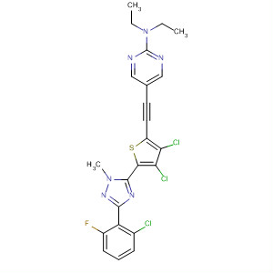 395081-91-1  2-Pyrimidinamine,5-[[3,4-dichloro-5-[3-(2-chloro-6-fluorophenyl)-1-methyl-1H-1,2,4-triazol-5-yl]-2-thienyl]ethynyl]-N,N-diethyl-