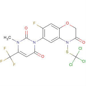 390754-71-9  2H-1,4-Benzoxazin-3(4H)-one,6-[3,6-dihydro-3-methyl-2,6-dioxo-4-(trifluoromethyl)-1(2H)-pyrimidinyl]-7-fluoro-4-[(trichloromethyl)thio]-