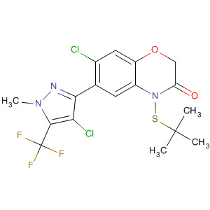 390754-76-4  2H-1,4-Benzoxazin-3(4H)-one,7-chloro-6-[4-chloro-1-methyl-5-(trifluoromethyl)-1H-pyrazol-3-yl]-4-[(1,1-dimethylethyl)thio]-