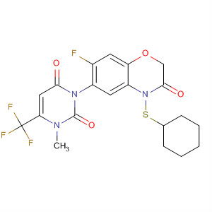 390754-85-5  2H-1,4-Benzoxazin-3(4H)-one,4-(cyclohexylthio)-6-[3,6-dihydro-3-methyl-2,6-dioxo-4-(trifluoromethyl)-1(2H)-pyrimidinyl]-7-fluoro-