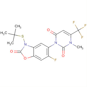 390754-93-5  2(3H)-Benzoxazolone,5-[3,6-dihydro-3-methyl-2,6-dioxo-4-(trifluoromethyl)-1(2H)-pyrimidinyl]-3-[(1,1-dimethylethyl)thio]-6-fluoro-