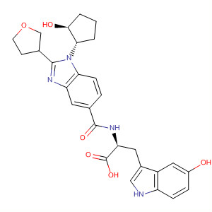 390815-26-6  L-Tryptophan,5-hydroxy-N-[[1-[(1S,2S)-2-hydroxycyclopentyl]-2-(tetrahydro-3-furanyl)-1H-benzimidazol-5-yl]carbonyl]-