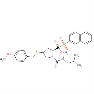 391672-27-8  L-Proline, 4-[[(4-methoxyphenyl)methyl]thio]-1-(2-naphthalenylsulfonyl)-,2-(2-methylpropyl)hydrazide, (4R)-