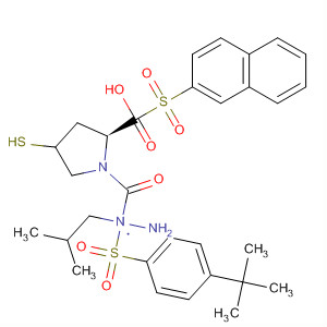 391672-37-0  L-Proline, 4-mercapto-1-(2-naphthalenylsulfonyl)-,2-[[4-(1,1-dimethylethyl)phenyl]sulfonyl]-2-(2-methylpropyl)hydrazide,(4R)-