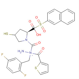391672-79-0  L-Proline, 4-mercapto-1-(2-naphthalenylsulfonyl)-,2-[(2,5-difluorophenyl)methyl]-2-(2-thienylcarbonyl)hydrazide, (4R)-