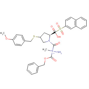 391672-85-8  L-Proline, 4-[[(4-methoxyphenyl)methyl]thio]-1-(2-naphthalenylsulfonyl)-,2-methyl-2-[(phenylmethoxy)carbonyl]hydrazide, (4R)-
