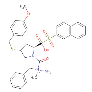 391672-86-9  L-Proline, 4-[[(4-methoxyphenyl)methyl]thio]-1-(2-naphthalenylsulfonyl)-,2-methyl-2-(phenylmethyl)hydrazide, (4R)-