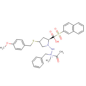 391672-88-1  L-Proline, 4-[[(4-methoxyphenyl)methyl]thio]-1-(2-naphthalenylsulfonyl)-,1,2-dimethyl-2-(phenylmethyl)hydrazide, (4R)-