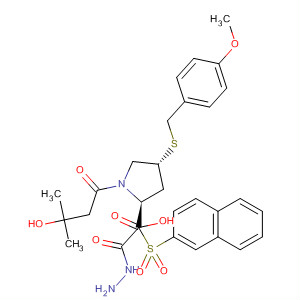 391672-90-5  L-Proline, 4-[[(4-methoxyphenyl)methyl]thio]-1-(2-naphthalenylsulfonyl)-,2-[(1,1-dimethylethoxy)carbonyl]-1-methylhydrazide, (4R)-