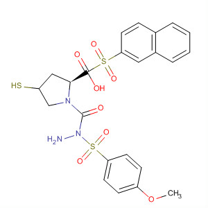 391673-08-8  L-Proline, 4-mercapto-1-(2-naphthalenylsulfonyl)-,2-[(4-methoxyphenyl)sulfonyl]hydrazide, (4R)-