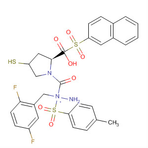 391673-09-9  L-Proline, 4-mercapto-1-(2-naphthalenylsulfonyl)-,2-[(2,5-difluorophenyl)methyl]-2-[(4-methylphenyl)sulfonyl]hydrazide,(4R)-