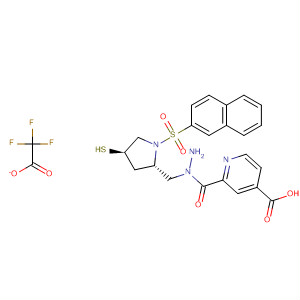 391673-26-0  4-Pyridinecarboxylic acid,2-[[(2S,4R)-4-mercapto-1-(2-naphthalenylsulfonyl)-2-pyrrolidinyl]carbonyl]hydrazide, mono(trifluoroacetate) (salt)