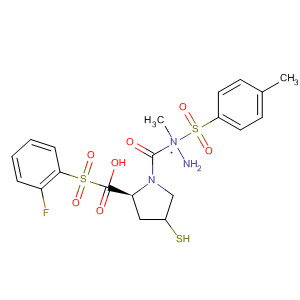 391673-62-4  L-Proline, 1-[(2-fluorophenyl)sulfonyl]-4-mercapto-,2-methyl-2-[(4-methylphenyl)sulfonyl]hydrazide, (4R)-