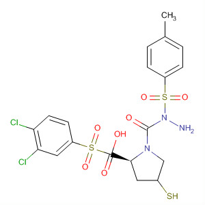 391673-91-9  L-Proline, 1-[(3,4-dichlorophenyl)sulfonyl]-4-mercapto-,2-[(4-methylphenyl)sulfonyl]hydrazide, (4R)-