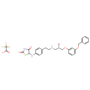 391901-02-3  2,4-Thiazolidinedione,5-[[4-[2-[[(2S)-2-hydroxy-3-[3-(phenylmethoxy)phenoxy]propyl]amino]ethyl]phenyl]amino]-, mono(trifluoroacetate) (salt)