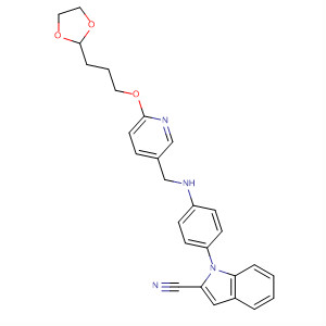 391913-85-2  1H-Indole-2-carbonitrile,1-[4-[[[6-[3-(1,3-dioxolan-2-yl)propoxy]-3-pyridinyl]methyl]amino]phenyl]-