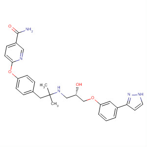 391920-13-1  3-Pyridinecarboxamide,6-[4-[2-[[(2S)-2-hydroxy-3-[3-(1H-pyrazol-3-yl)phenoxy]propyl]amino]-2-methylpropyl]phenoxy]-