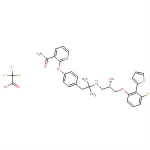 391920-90-4  3-Pyridinecarboxamide,2-[4-[2-[[(2S)-3-[3-fluoro-2-(2-thienyl)phenoxy]-2-hydroxypropyl]amino]-2-methylpropyl]phenoxy]-, mono(trifluoroacetate) (salt)