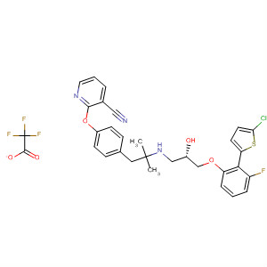 391924-45-1  3-Pyridinecarbonitrile,2-[4-[2-[[(2S)-3-[2-(5-chloro-2-thienyl)-3-fluorophenoxy]-2-hydroxypropyl]amino]-2-methylpropyl]phenoxy]-, mono(trifluoroacetate) (salt)