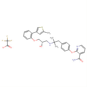 391924-86-0  3-Pyridinecarboxamide,2-[4-[2-[[(2S)-2-hydroxy-3-[2-(5-methyl-3-thienyl)phenoxy]propyl]amino]-2-methylpropyl]phenoxy]-, mono(trifluoroacetate) (salt)