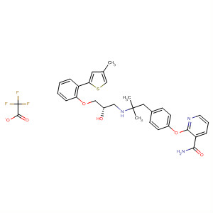 391924-90-6  3-Pyridinecarboxamide,2-[4-[2-[[(2S)-2-hydroxy-3-[2-(4-methyl-2-thienyl)phenoxy]propyl]amino]-2-methylpropyl]phenoxy]-, mono(trifluoroacetate) (salt)