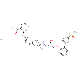 391924-91-7  3-Pyridinecarboxamide,2-[4-[2-[[(2S)-2-hydroxy-3-[2-[5-(methylsulfonyl)-2-thienyl]phenoxy]propyl]amino]-2-methylpropyl]phenoxy]-, monohydrochloride