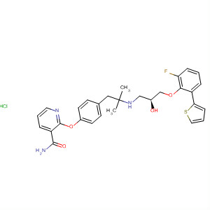 391925-58-9  3-Pyridinecarboxamide,2-[4-[2-[[(2S)-3-[2-fluoro-6-(2-thienyl)phenoxy]-2-hydroxypropyl]amino]-2-methylpropyl]phenoxy]-, monohydrochloride
