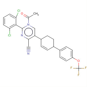 392256-28-9  4-Pyrimidinecarbonitrile,1-acetyl-2-(2,6-dichlorophenyl)-1,4,5,6-tetrahydro-5-[4'-(trifluoromethoxy)[1,1'-biphenyl]-4-yl]-