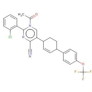 392257-17-9  4-Pyrimidinecarbonitrile,1-acetyl-2-(2-chlorophenyl)-1,4,5,6-tetrahydro-5-[4'-(trifluoromethoxy)[1,1'-biphenyl]-4-yl]-