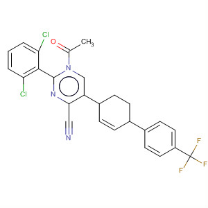 392257-77-1  4-Pyrimidinecarbonitrile,1-acetyl-2-(2,6-dichlorophenyl)-1,4,5,6-tetrahydro-5-[4'-(trifluoromethyl)[1,1'-biphenyl]-4-yl]-