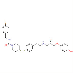 392628-92-1  1-Piperidinecarboxamide,N-[(4-fluorophenyl)methyl]-4-[[4-[2-[[(2S)-2-hydroxy-3-(4-hydroxyphenoxy)propyl]amino]ethyl]phenyl]thio]-
