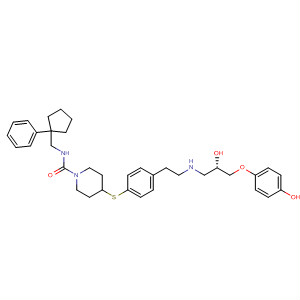 392629-19-5  1-Piperidinecarboxamide,4-[[4-[2-[[(2S)-2-hydroxy-3-(4-hydroxyphenoxy)propyl]amino]ethyl]phenyl]thio]-N-[(1-phenylcyclopentyl)methyl]-
