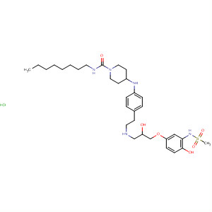 392633-23-7  1-Piperidinecarboxamide,4-[[4-[2-[[(2S)-2-hydroxy-3-[4-hydroxy-3-[(methylsulfonyl)amino]phenoxy]propyl]amino]ethyl]phenyl]amino]-N-octyl-, monohydrochloride
