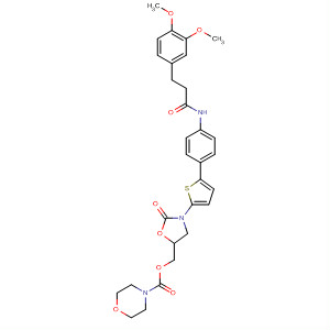 393086-06-1  4-Morpholinecarboxylic acid,[3-[5-[4-[[3-(3,4-dimethoxyphenyl)-1-oxopropyl]amino]phenyl]-2-thienyl]-2-oxo-5-oxazolidinyl]methyl ester