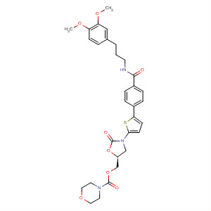 393086-09-4  4-Morpholinecarboxylic acid,[(5S)-3-[5-[4-[[[2-(3,4-dimethoxyphenyl)ethyl]methylamino]carbonyl]phenyl]-2-thienyl]-2-oxo-5-oxazolidinyl]methyl ester
