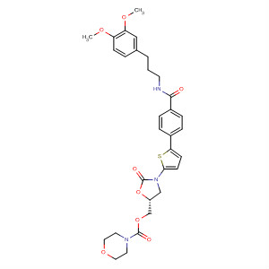 393086-10-7  4-Morpholinecarboxylic acid,[(5R)-3-[5-[4-[[[2-(3,4-dimethoxyphenyl)ethyl]methylamino]carbonyl]phenyl]-2-thienyl]-2-oxo-5-oxazolidinyl]methyl ester