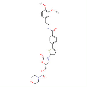 393086-15-2  4-Morpholinecarboxylic acid,[(5S)-3-[5-[4-[[[(3,4-dimethoxyphenyl)methyl]methylamino]carbonyl]phenyl]-2-thienyl]-2-oxo-5-oxazolidinyl]methyl ester