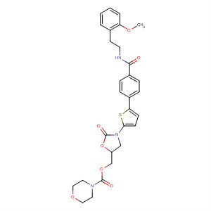 393086-28-7  4-Morpholinecarboxylic acid,[3-[5-[4-[[[2-(2-methoxyphenyl)ethyl]amino]carbonyl]phenyl]-2-thienyl]-2-oxo-5-oxazolidinyl]methyl ester
