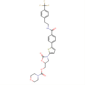 393086-31-2  4-Morpholinecarboxylic acid,[2-oxo-3-[5-[4-[[[2-[4-(trifluoromethyl)phenyl]ethyl]amino]carbonyl]phenyl]-2-thienyl]-5-oxazolidinyl]methyl ester