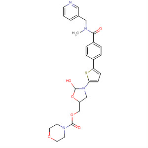 393086-38-9  4-Morpholinecarboxylic acid,[3-[5-[4-[[methyl(3-pyridinylmethyl)amino]carbonyl]phenyl]-2-thienyl]-2-oxo-5-oxazolidinyl]methyl ester