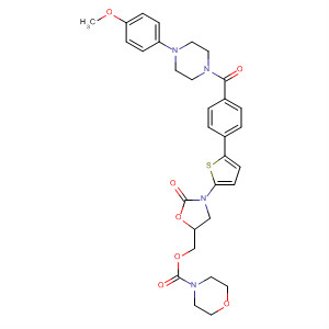 393086-47-0  4-Morpholinecarboxylic acid,[3-[5-[4-[[4-(4-methoxyphenyl)-1-piperazinyl]carbonyl]phenyl]-2-thienyl]-2-oxo-5-oxazolidinyl]methyl ester