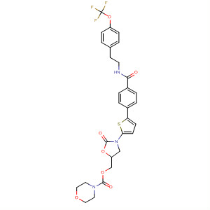 393086-56-1  4-Morpholinecarboxylic acid,[2-oxo-3-[5-[4-[[[2-[4-(trifluoromethoxy)phenyl]ethyl]amino]carbonyl]phenyl]-2-thienyl]-5-oxazolidinyl]methyl ester