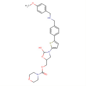 393086-82-3  4-Morpholinecarboxylic acid,[3-[5-[4-[[[(4-methoxyphenyl)methyl]amino]methyl]phenyl]-2-thienyl]-2-oxo-5-oxazolidinyl]methyl ester