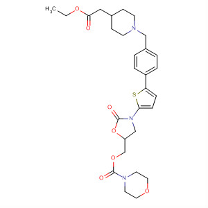 393087-01-9  4-Morpholinecarboxylic acid,[3-[5-[4-[[4-(2-ethoxy-2-oxoethyl)-1-piperidinyl]methyl]phenyl]-2-thienyl]-2-oxo-5-oxazolidinyl]methyl ester