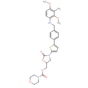 393087-12-2  4-Morpholinecarboxylic acid,[3-[5-[4-[[(2,4-dimethoxy-3-methylphenyl)amino]methyl]phenyl]-2-thienyl]-2-oxo-5-oxazolidinyl]methyl ester